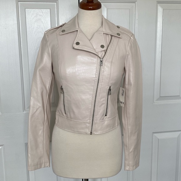 Bar lll Faux Leather Moto Jacket Natural White X-Small - Picture 2 of 11